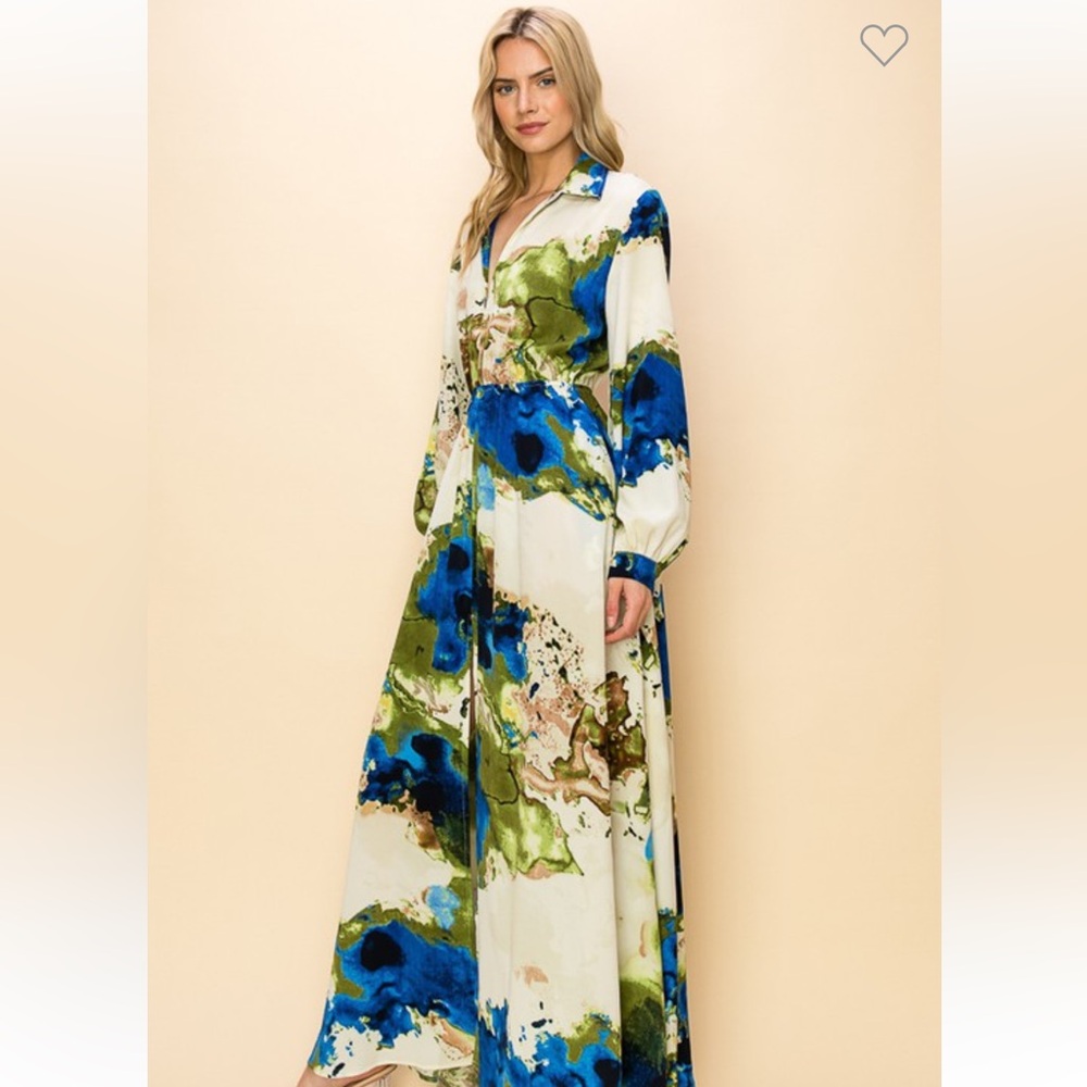 Elegant Blue and Green Maxi Dress preloved - Picture 1 of 9